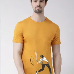 Friskers Mustard Cotton Slim Fit Printed T-Shirt image 1