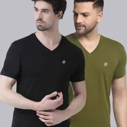Friskers Black & Olive Green Cotton Slim Fit T-Shirt image 1