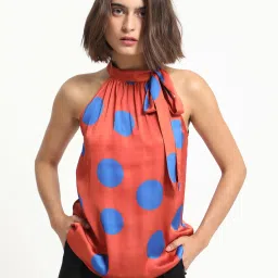 RAREISM Orange Polyester Printed Sleeveless Top image 1