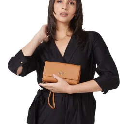 Globus Women Light Brown Solid Vegan Leather Envelope Wallet with Wrist Loop image 2