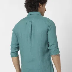Spykar Atlantic Green Linen Regular Slim Fit Shirt image 2