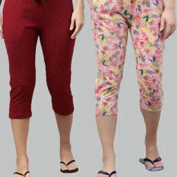 Kryptic Maroon & Pink Printed Pure Cotton Elasticated Waist Band Regular Fit Pyjamas - Pack of 2 image 1