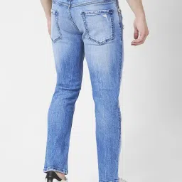 Spykar Light Blue Cotton Regular Fit Distressed Jeans image 2