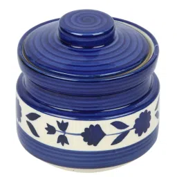 Aapno Rajasthan Navy & White Ceramic 10.5 cm Canister with Lid - Set of 1 image 4