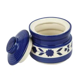 Aapno Rajasthan Navy & White Ceramic 10.5 cm Canister with Lid - Set of 1 image 5