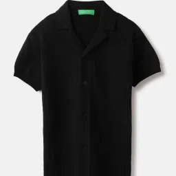 United Colors of Benetton Boys Black Regular Fit Cuban Collar Patterned Shirt image 1