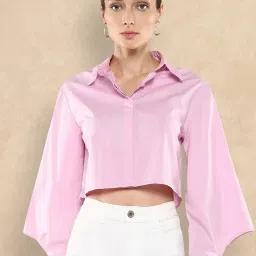 RAREISM Pink Cotton Solid Long Sleeves Top image 1