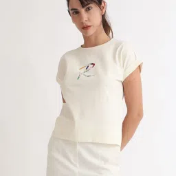 RAREISM Off White Cotton Printed Short Sleeves T-Shirt image 1