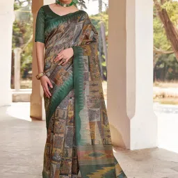 Satrani Multicolored Silk Printed Saree With Unstitched Blouse image 1