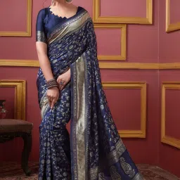 Satrani Navy Woven Saree With Unstitched Blouse image 1