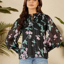 Marie Claire Black & Green Floral Print Top image 1