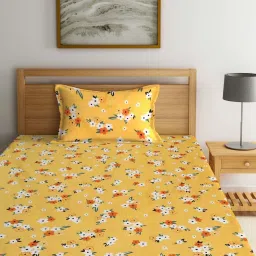 Klotthe Yellow Cotton Blend 300 TC Single Elastic Bedsheet With 1 Pillow Cover image 2