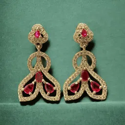Anouk Gold Plated Artificial Stones Studded And Beaded Contemporary Drop Earrings image 4