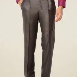 Van Heusen Brown Solid Pleated Slim Fit Trousers image 1