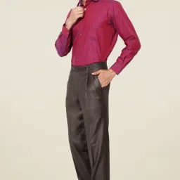 Van Heusen Brown Solid Pleated Slim Fit Trousers image 3