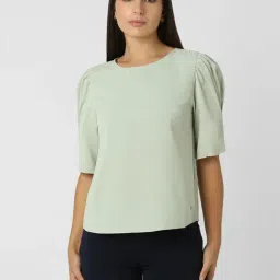 Van Heusen Green Plain Top-image-9