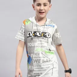 Monte Carlo Kids White & Grey Printed T-Shirt image 1