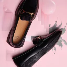 Jove Women's Jet Black Wedge Loafers image 1