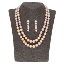 Sri Jagdamba Pearls Falak Peach & Pink Pearl Necklace & Earring Set-picture-44