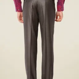 Van Heusen Brown Solid Pleated Slim Fit Trousers image 2