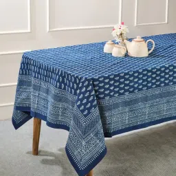 Fabindia Roshan Blue Cotton Printed Table Cloth (8 Seater) image 1