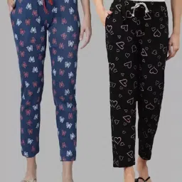 Kryptic Black & Blue Printed Pure Cotton Elasticated Waist Band Regular Fit Pyjamas - Pack of 2 image 1