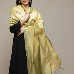 Biba Yellow & Green Woven Pattern Dupatta image 2