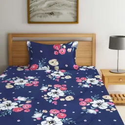 Klotthe Blue Cotton Blend 300 TC Single Elastic Bedsheet With 1 Pillow Cover image 2