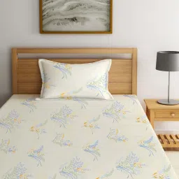 Klotthe White Cotton Blend 300 TC Single Elastic Bedsheet With 1 Pillow Cover image 2