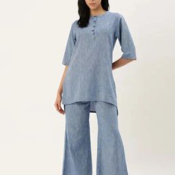 Clt.s Blue Cotton Printed Kurti Palazzo Set-picture-37