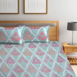 Klotthe Skyblue Cotton Blend 300 TC Elastic Bed Sheet With 2 Pillow Covers image 2