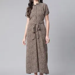 Cottinfab Brown Printed Maxi A-Line Crepe Dress-picture-17