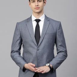 ManQ Denim Blue Slim Fit Notch Lapel Blazer-picture-25