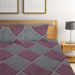 Klotthe Purple Cotton Blend 300 TC Elastic Bed Sheet With 2 Pillow Covers image 2