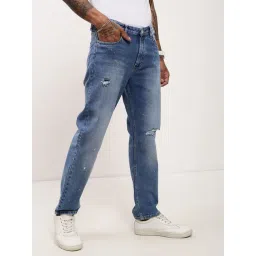 SHOWOFFFF Blue Straight Fit Distressed Jeans image 3