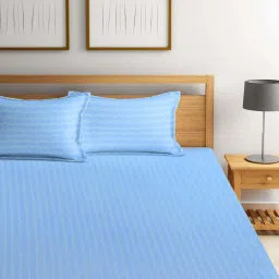 Klotthe Skyblue Cotton Blend 300 TC Elastic Bed Sheet With 2 Pillow Covers image 2