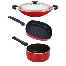 Nirlon Red Aluminium Cookware Non-Stick Set of 3-picture-17