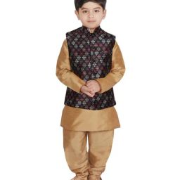 SG Yuvraj Kids Navy & Gold Printed Full Sleeves Kurta Set-picture-38