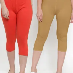 Gracit Orange & Beige Mid Rise Capris - Pack Of 2-picture-26