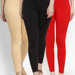 Gracit Black & Red Mid Rise Leggings - Pack Of 3-image-89