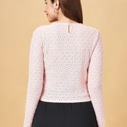 People by Pantaloons Pink Self Pattern Top image 2