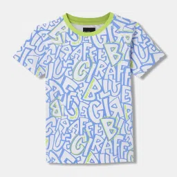 Blue Giraffe Kids Blue & White Cotton Printed T-Shirt image 1