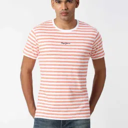 Pepe Jeans ZEO SR Orange Slim Fit Striped Cotton Crew T-Shirt-picture-28