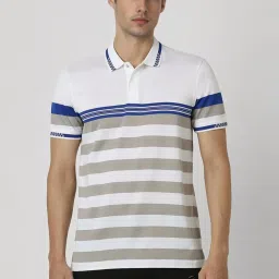 Van Heusen White Regular Fit Striped Polo T-Shirt image 1
