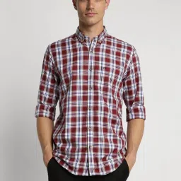 Peter England Maroon Slim Fit Checks Shirt image 1