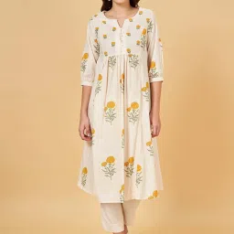 Rangmanch by Pantaloons White Cotton Printed A Line Kurta image 1