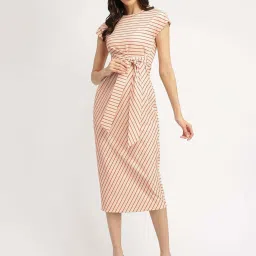 Fablestreet White Regular Fit Striped Dress image 1