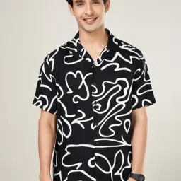 People By Pantaloons Jet Black Slim Fit Printed Shirt-image-30