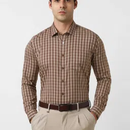 Van Heusen Brown Cotton Slim Fit Checks Shirt image 1