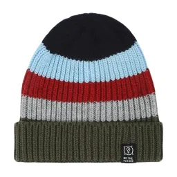 Pantaloons Junior Olive Green Striped Beanie & Muffler Set image 2